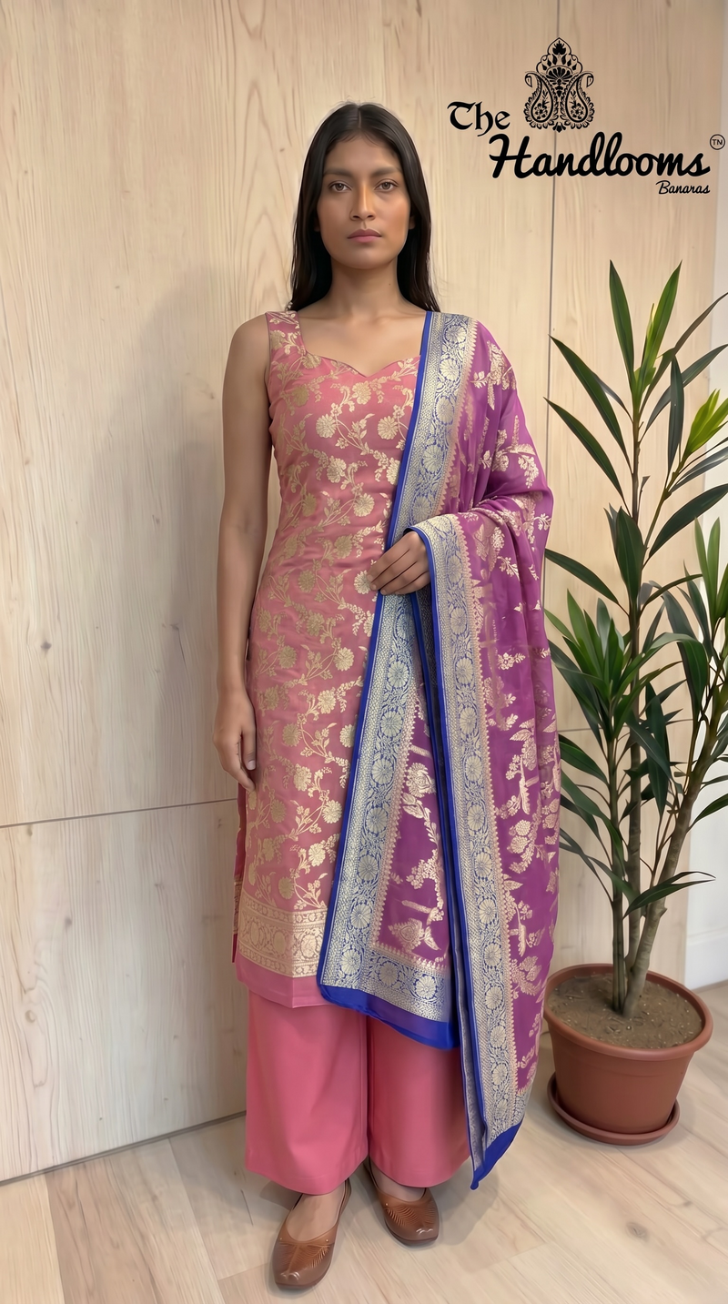 Khaddi Georgette Banarasi Dress material Water Zari