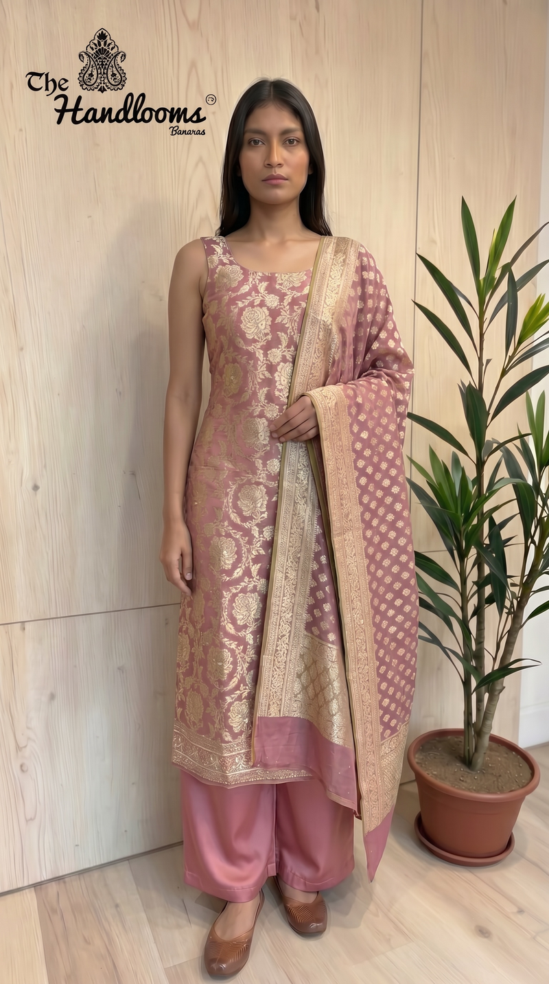 Pure Khaddi Georgette Handloom Banarasi Dress Material With Katdana,Zardozi,Stone,Diamond,Dapka