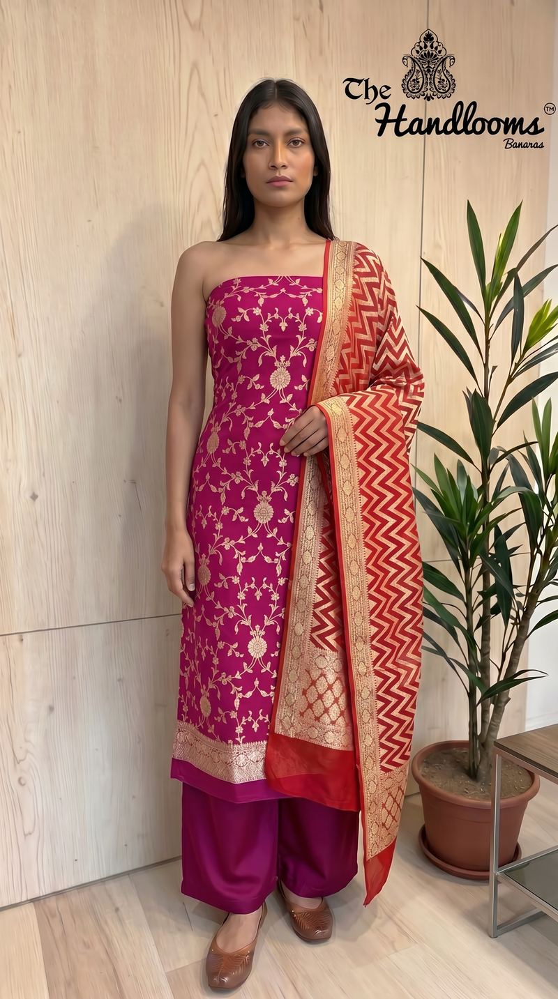 Khaddi Georgette Banarasi Dress material Water Zari