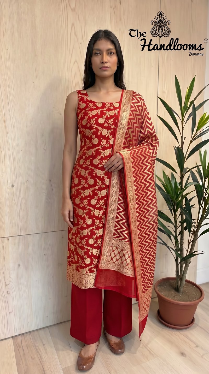 Khaddi Georgette Banarasi Dress material Water Zari