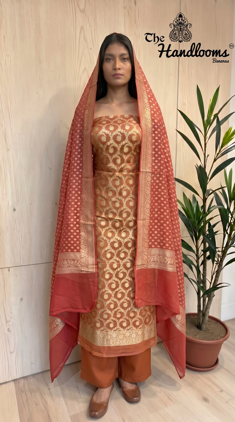 Tissue Khaddi Georgette Banarasi Dress material