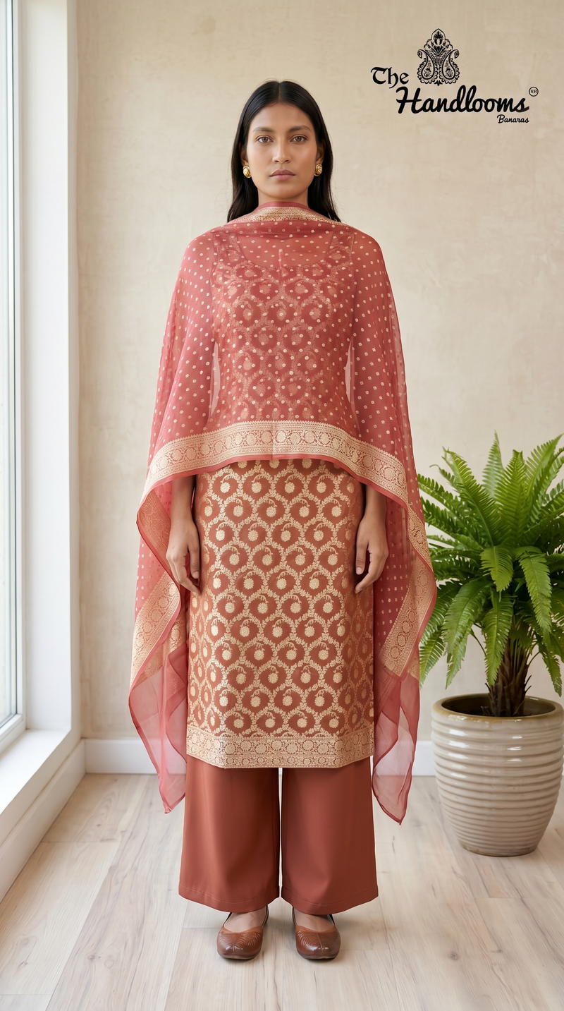 Tissue Khaddi Georgette Banarasi Dress material