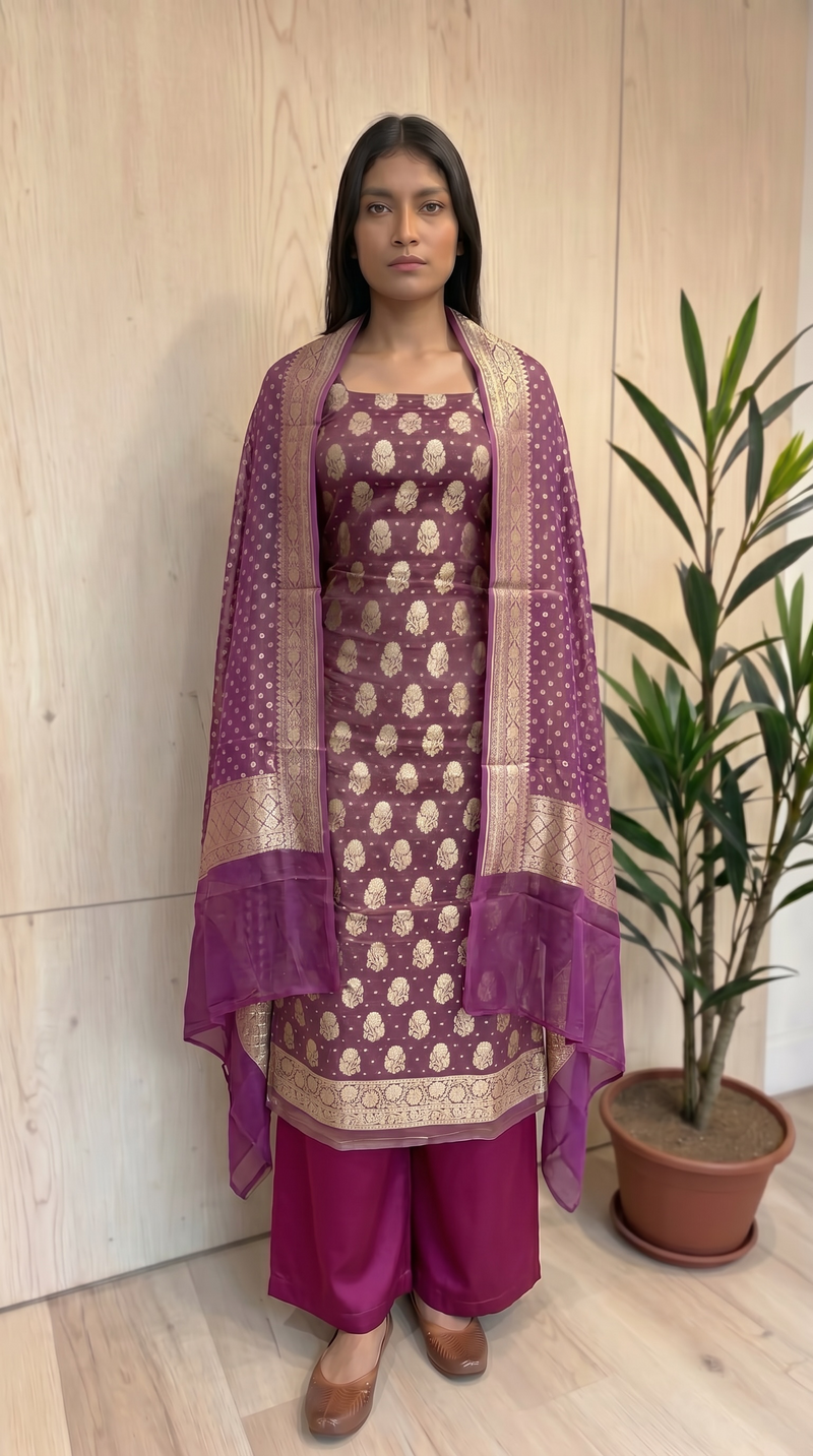 Tissue Khaddi Georgette Banarasi Dress material