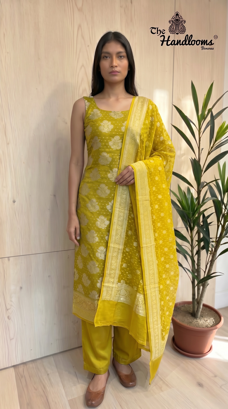Tissue Khaddi Georgette Banarasi Dress material