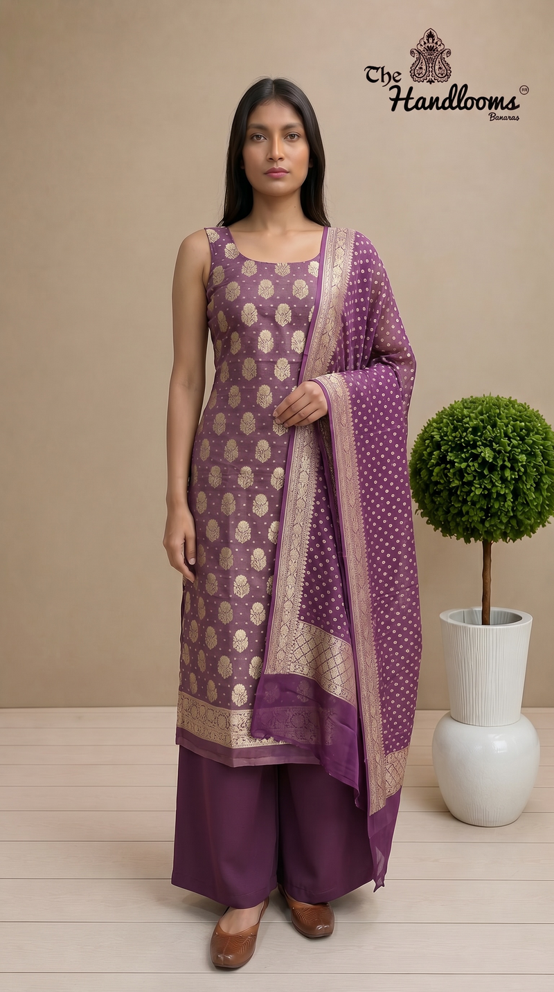 Tissue Khaddi Georgette Banarasi Dress material