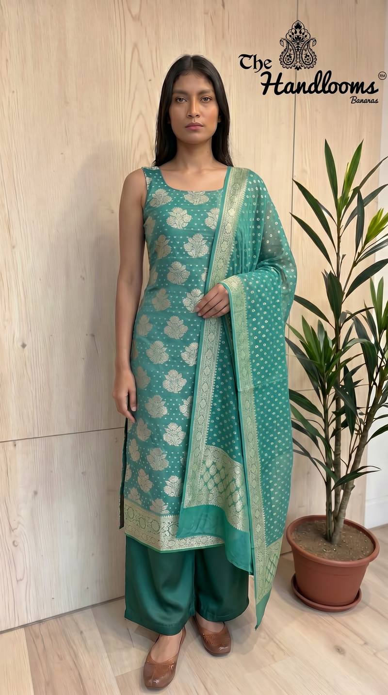 Tissue Khaddi Georgette Banarasi Dress material