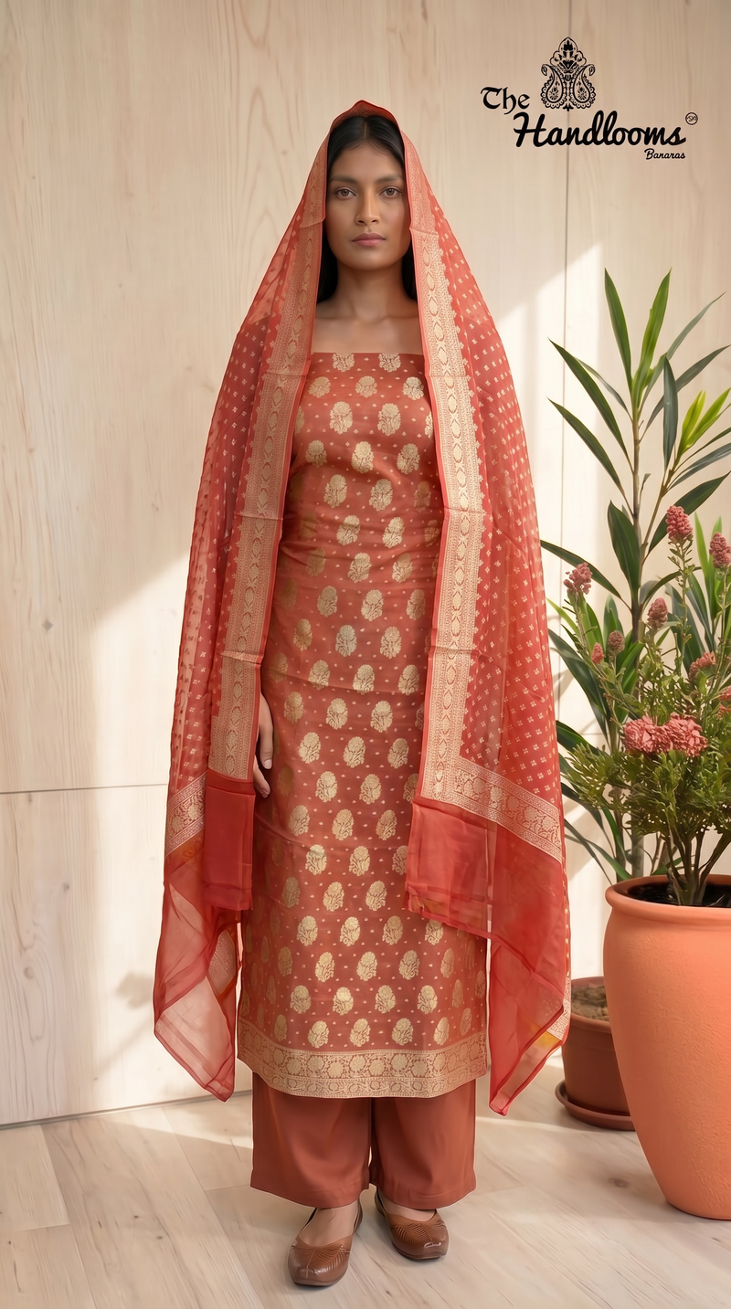 Tissue Khaddi Georgette Banarasi Dress material