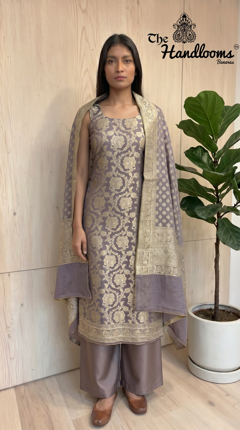 Pure Khaddi Georgette Handloom Banarasi Dress Material With Katdana,Zardozi,Stone,Diamond,Dapka