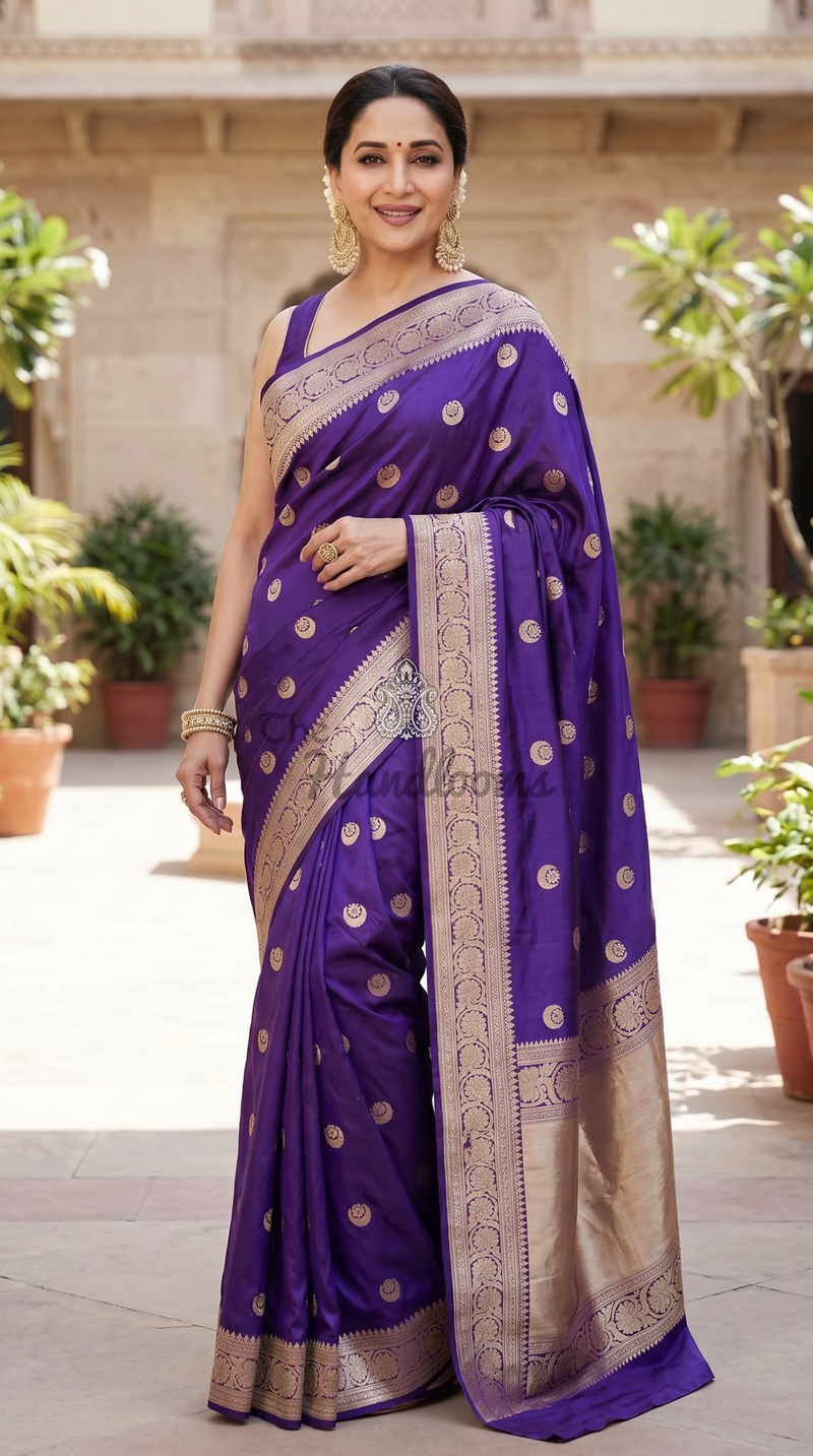 Madhuri Dixit in our Pure Katan Silk Banarasi Handloom Saree - All Over Kadua Motifs