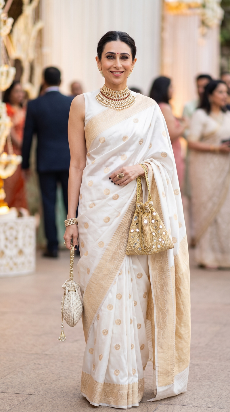 Karishma Kapoor in our Pure Katan Silk Banarasi Handloom Saree - All Over Kadua Motifs