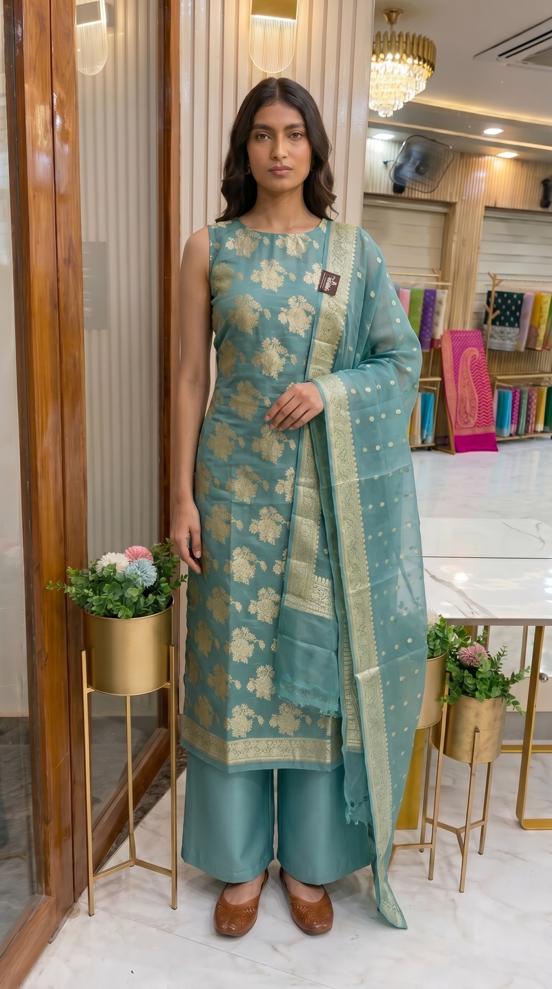 Khaddi Georgette Banarasi Dress material