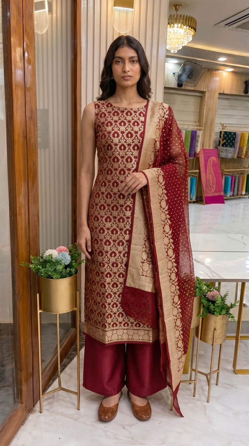 Khaddi Georgette Banarasi Dress material