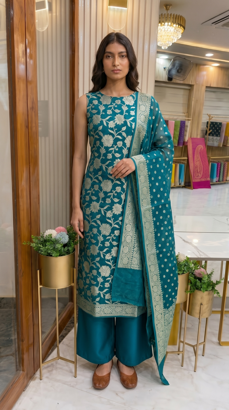 Khaddi Georgette Banarasi Dress material