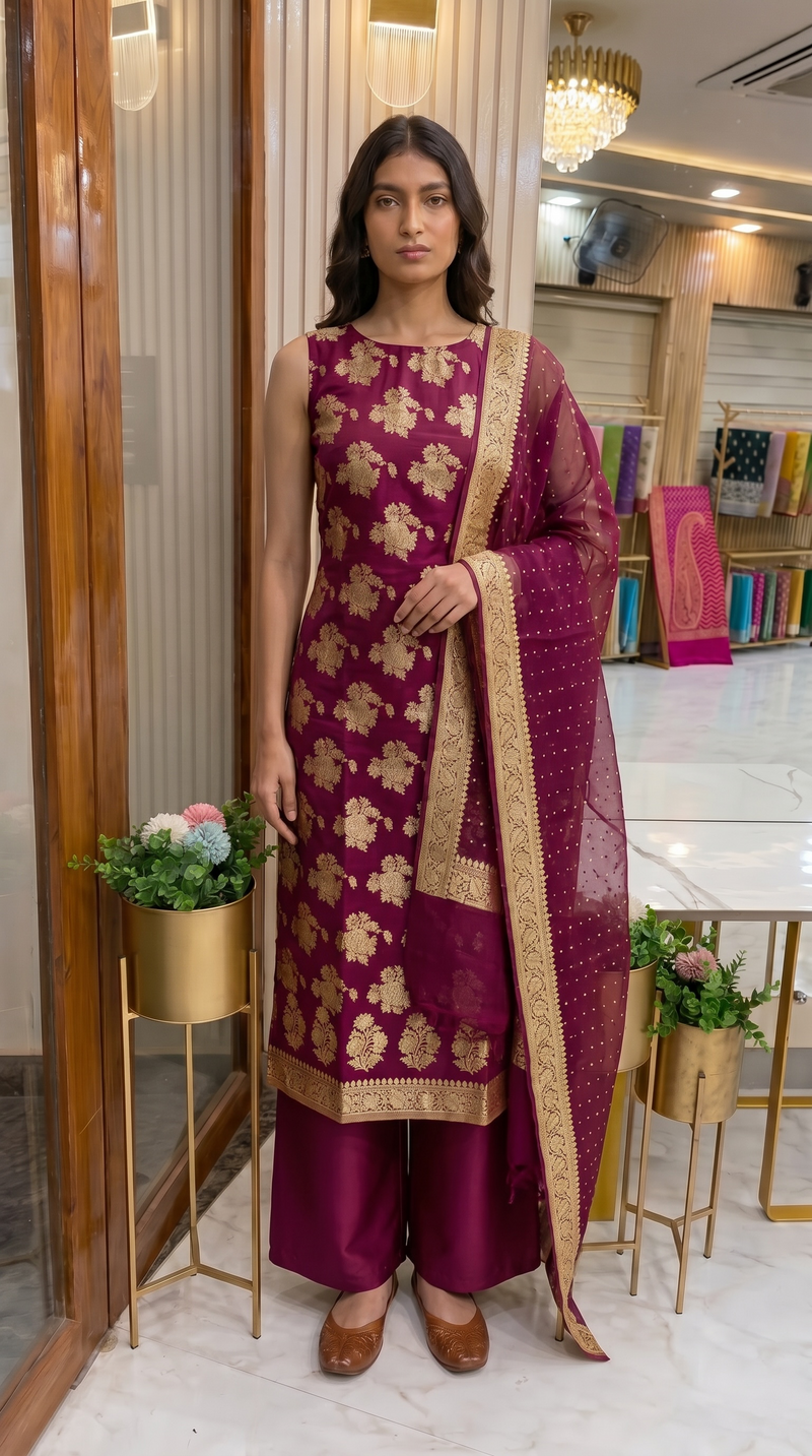 Khaddi Georgette Banarasi Dress material