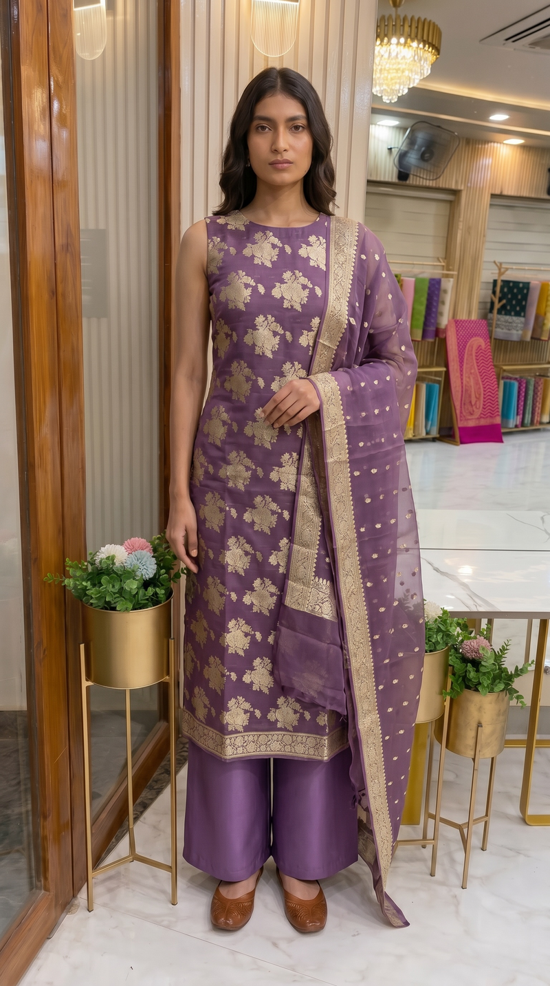Khaddi Georgette Banarasi Dress material