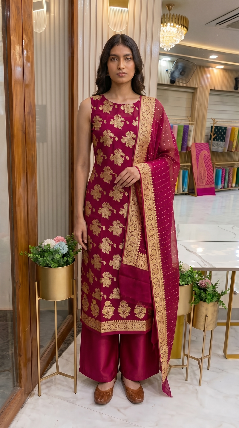 Khaddi Georgette Banarasi Dress material