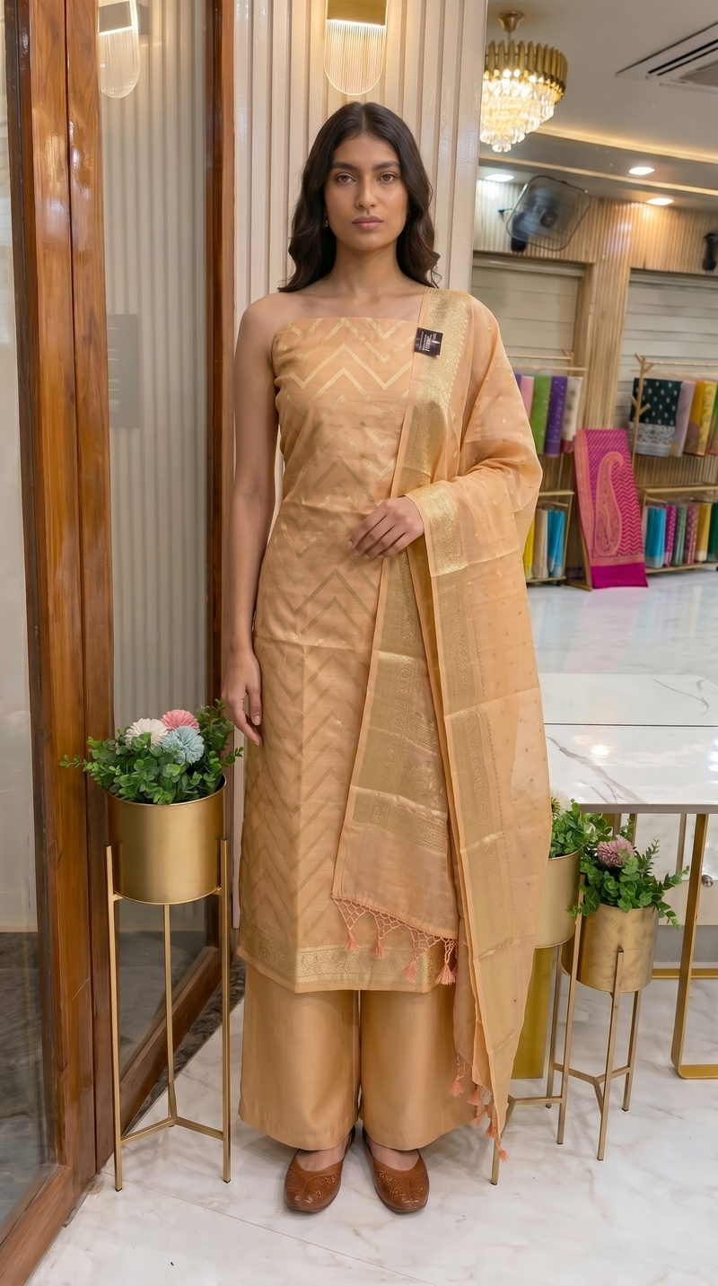 Pure Moonga Silk Banarasi Handloom Dress material