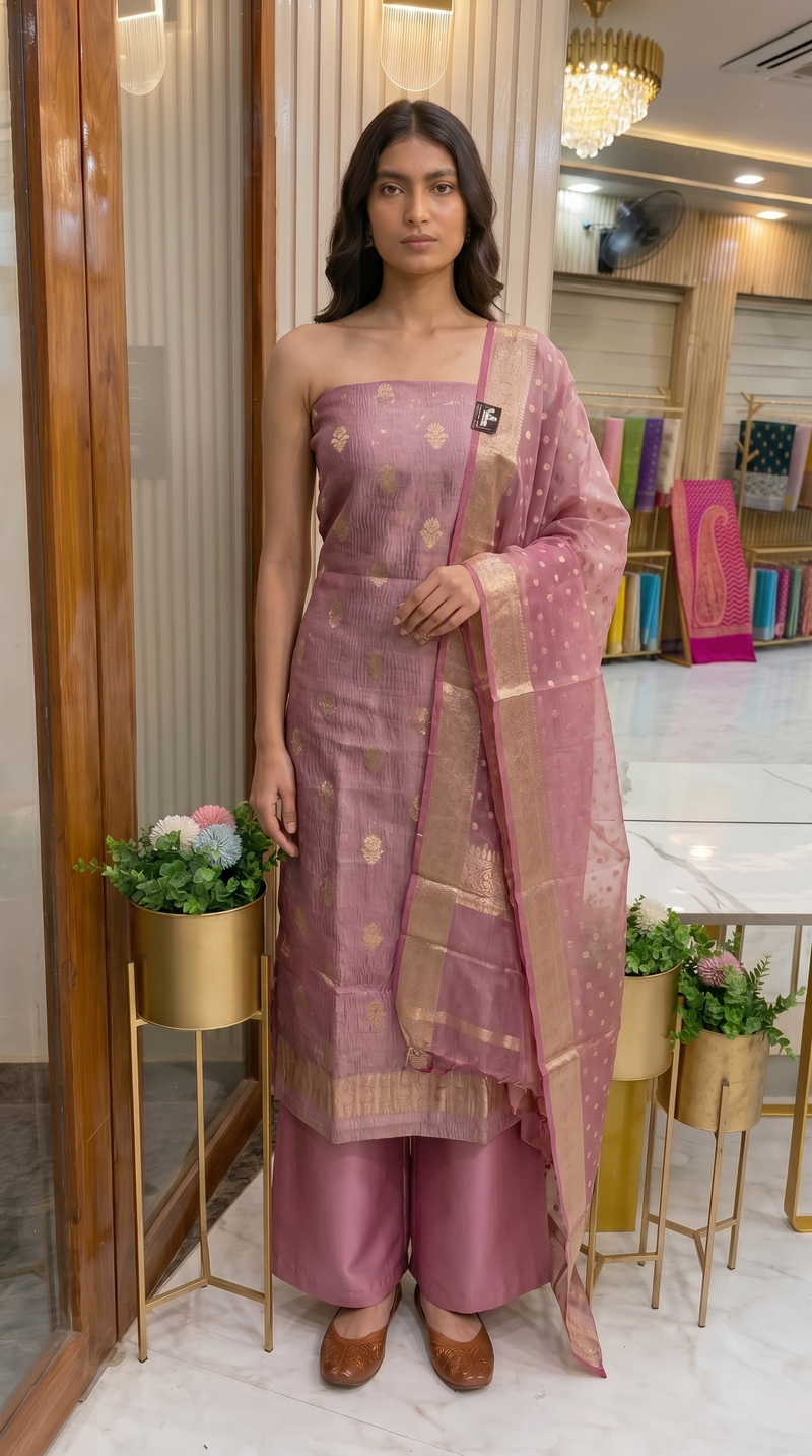 Pure Kora Tissue Handloom Banarasi Dress material