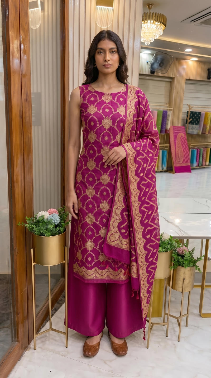 Pure Chiffon Khaddi Banarasi Dress material