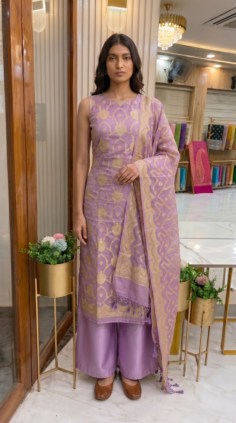Pure Chiffon Khaddi Banarasi Dress material