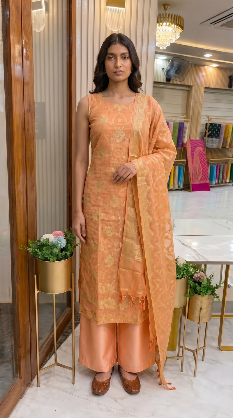 Pure Chiffon Khaddi Banarasi Dress material