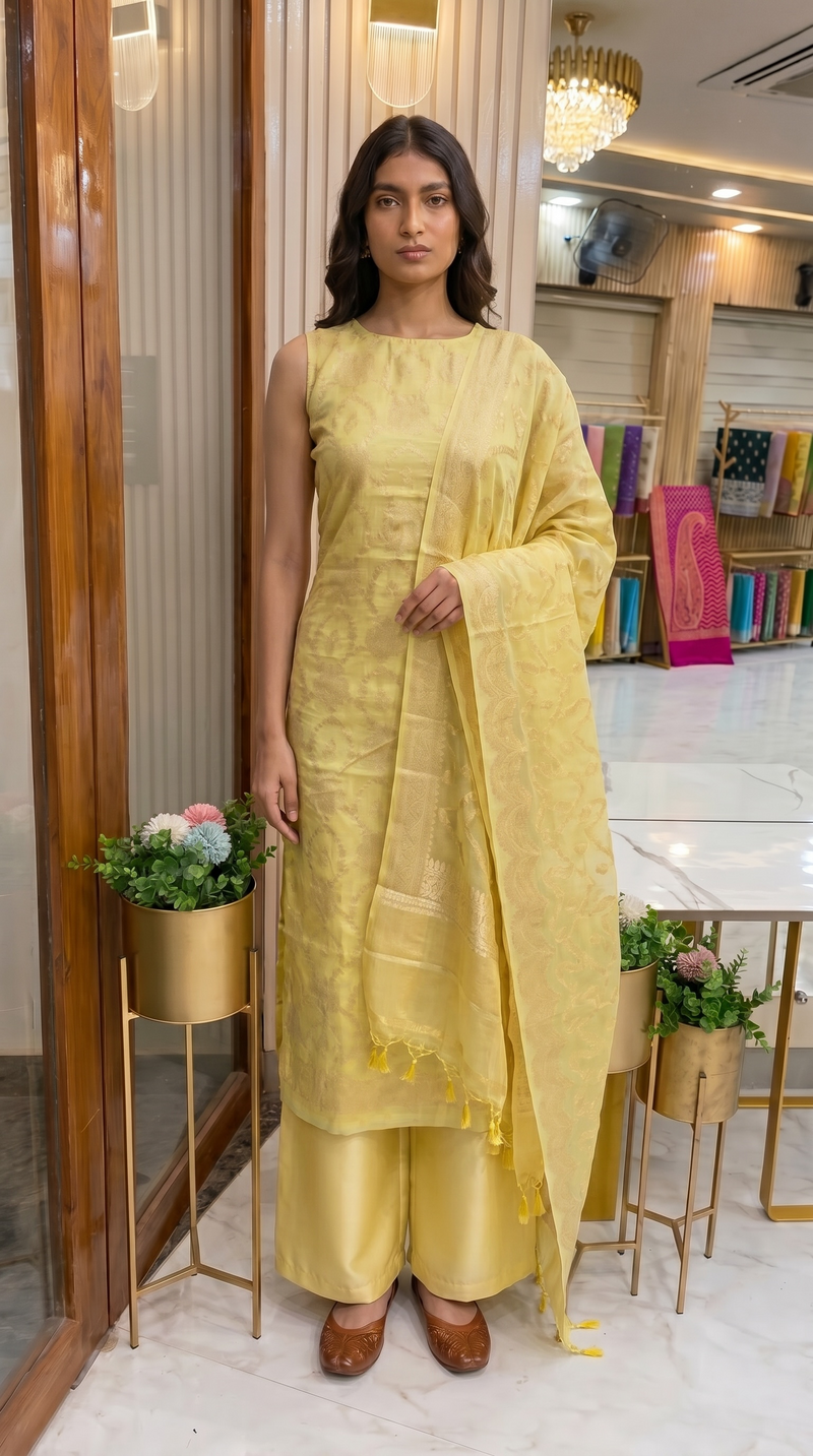 Pure Chiffon Khaddi Banarasi Dress material
