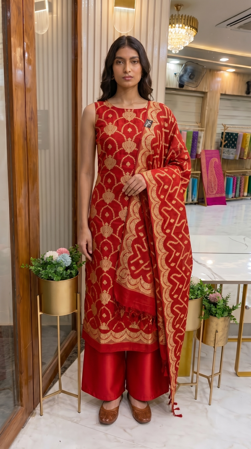 Pure Chiffon Khaddi Banarasi Dress material