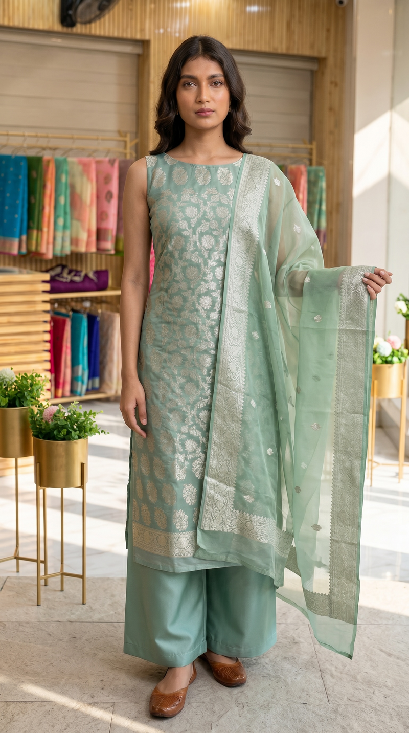 Khaddi Georgette Handlooms Banarasi Dress material