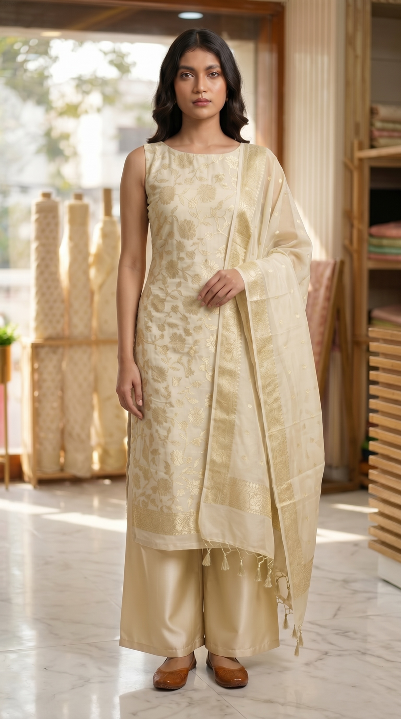 Khaddi Georgette Handlooms Banarasi Dress material