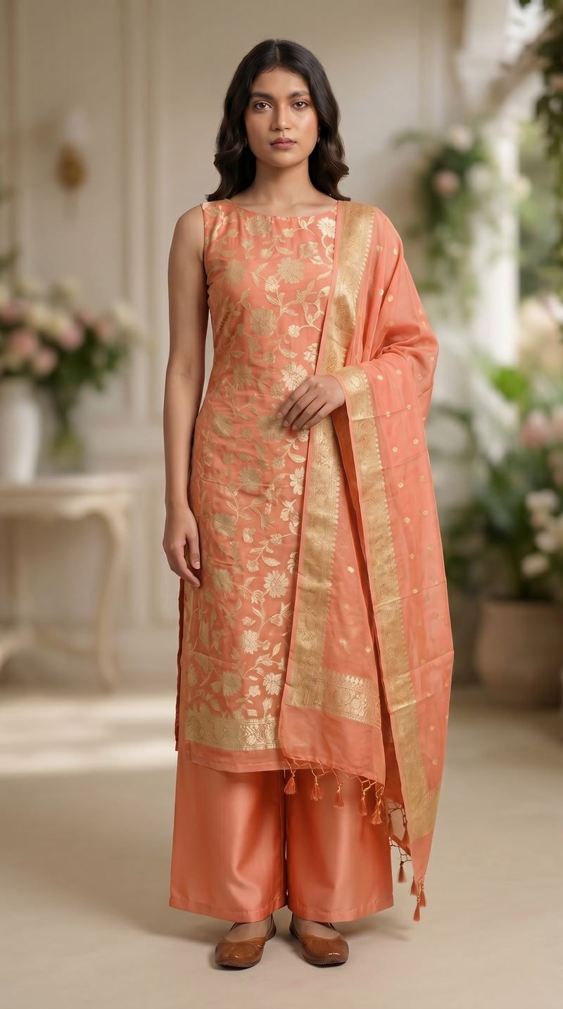 Khaddi Georgette Handlooms Banarasi Dress material