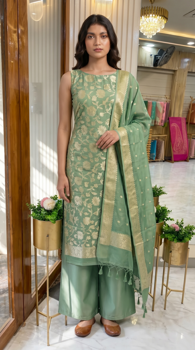 Khaddi Georgette Handlooms Banarasi Dress material