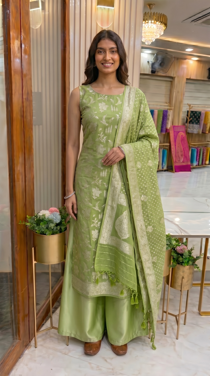 Pista Pure Khaddi Georgette Banarasi Dress material