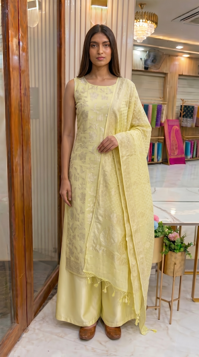 Pure Khaddi Georgette Banarasi Dress material