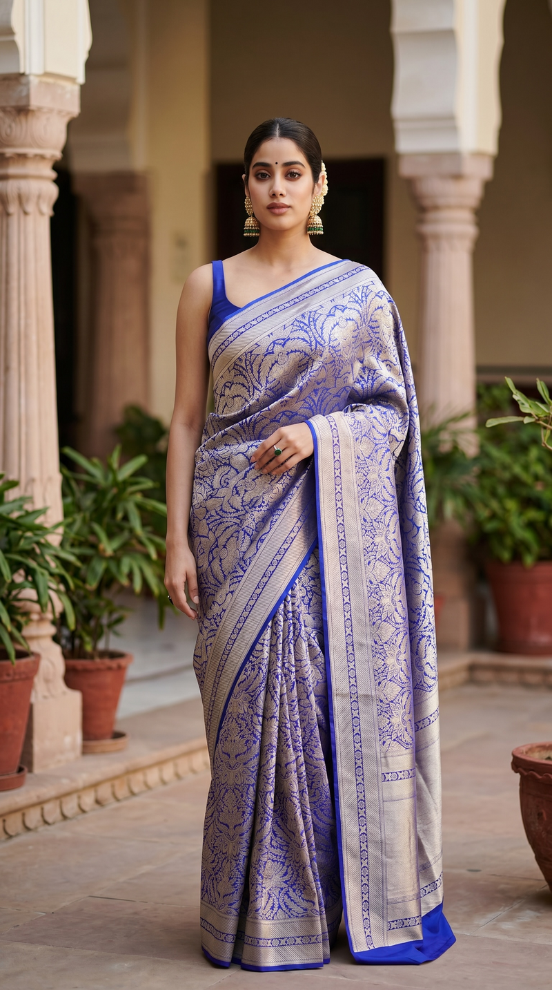 Janhavi Kapoor in Purple Pure Katan Silk Banarasi Handloom Saree - Tanchui Brocade