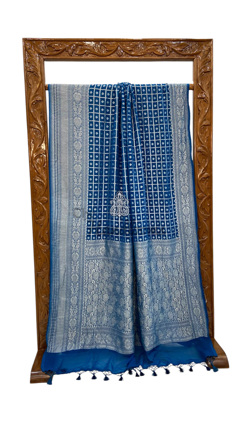 Pure Khaddi Georgette Banarasi Saree Silver Zari