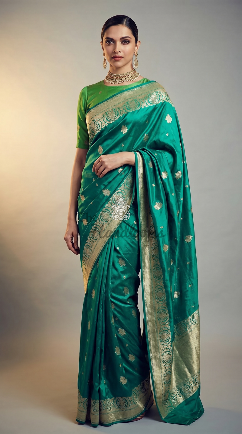 Deepika Padukone in Pure Katan Silk Banarasi Handloom Saree - All Over Motifs