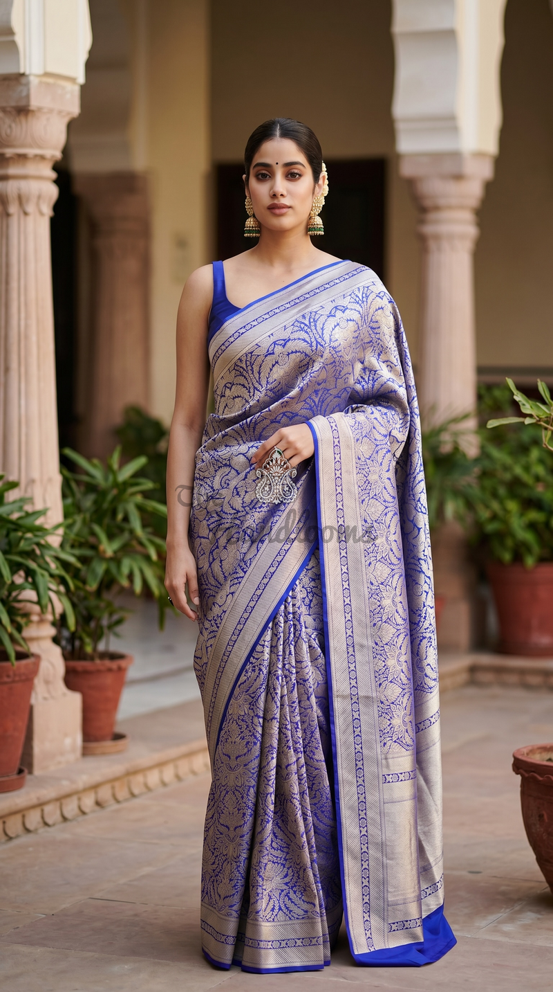Janhavi Kapoor in Purple Pure Katan Silk Banarasi Handloom Saree - Tanchui Brocade