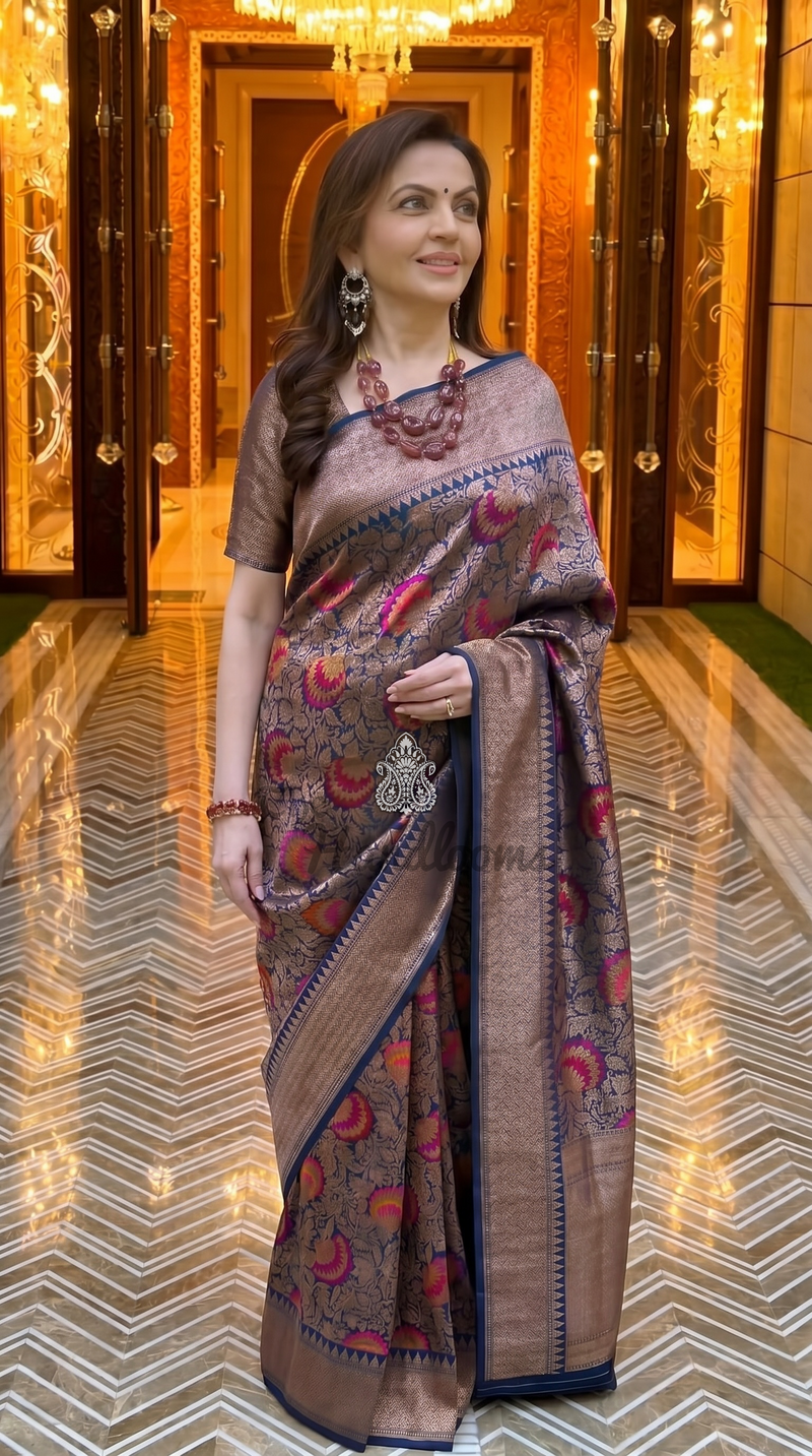 Nita Ambani Regal Pure Katan Silk Banarasi Saree – Handwoven Tanchui Brocade