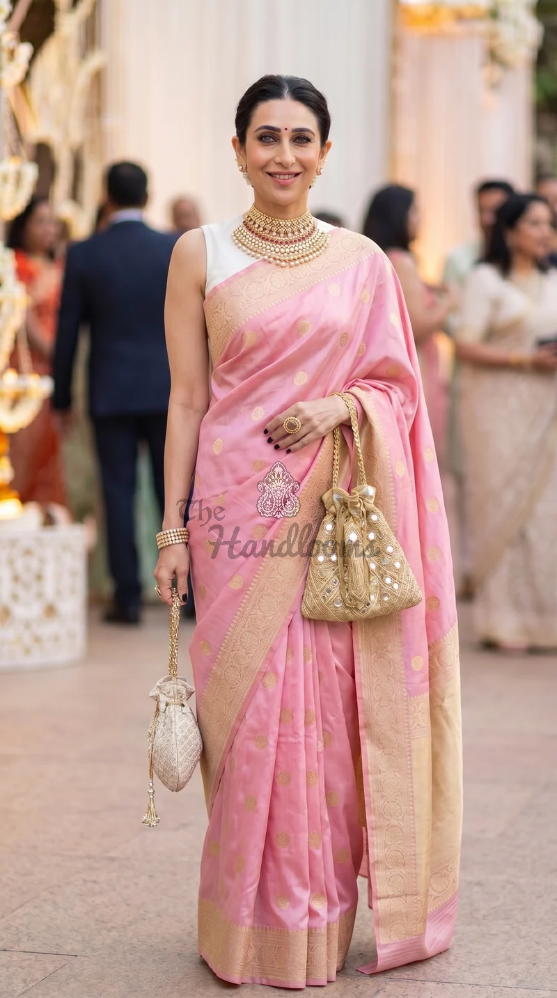 Karishma Kapoor in our Pure Katan Silk Banarasi Handloom Saree - All Over Kadua Motifs