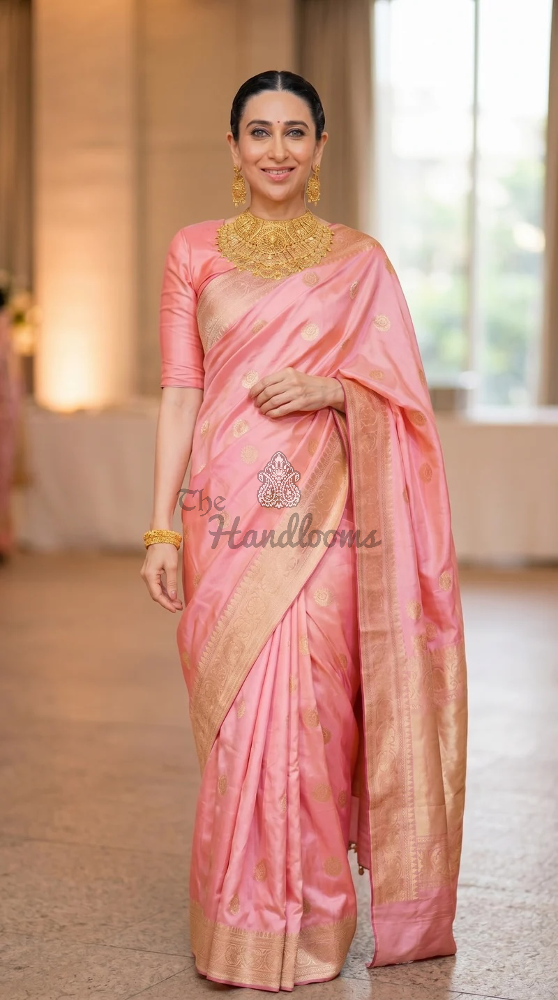 Karishma Kapoor in our Pure Katan Silk Banarasi Handloom Saree - All Over Kadua Motifs