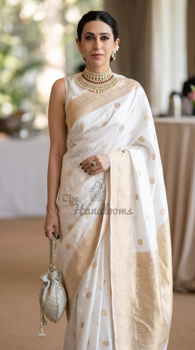 Karishma Kapoor in our Pure Katan Silk Banarasi Handloom Saree - All Over Kadua Motifs