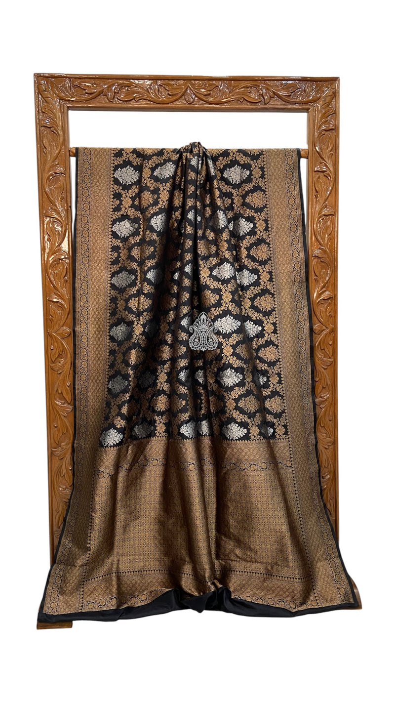 Pure Katan Silk Banarasi Handloom Saree - All Over Antique Roopa Jaal Work