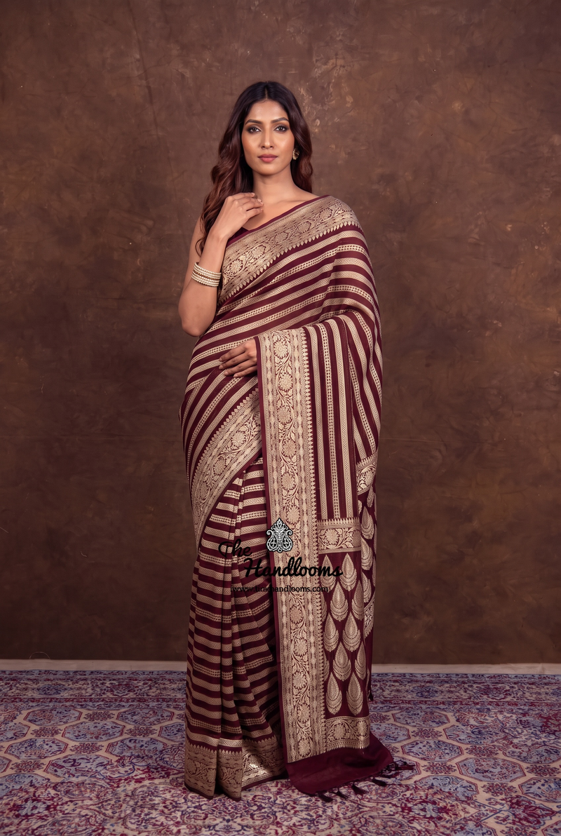 Brown Khaddi Georgette Handloom Banarasi Saree - Water Zari