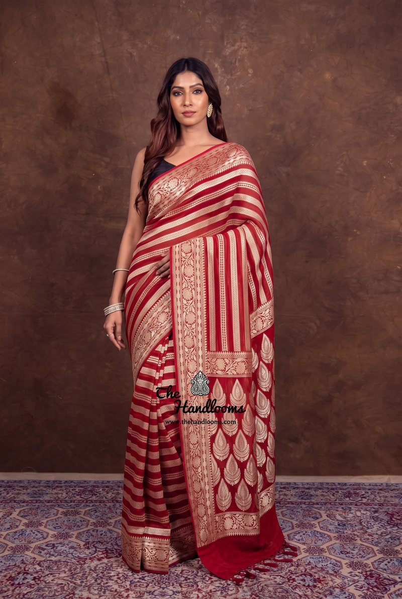 Khaddi Georgette Handloom Banarasi Saree - Water Zari