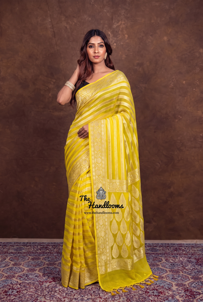 Pure  Khaddi Georgette Handloom Banarasi Saree - Water Zari