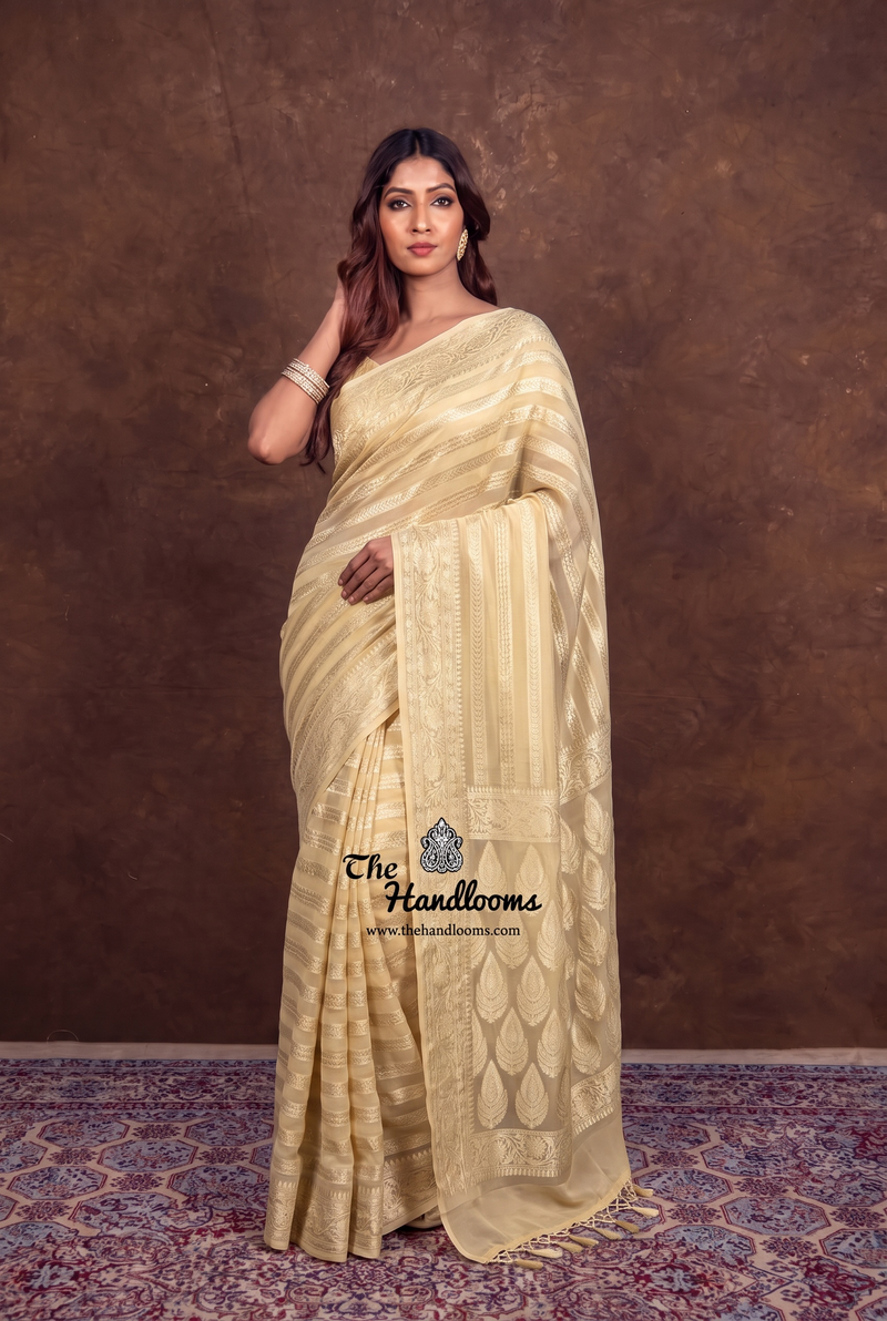 Pure Khaddi Georgette Handloom Banarasi Saree - Water Zari