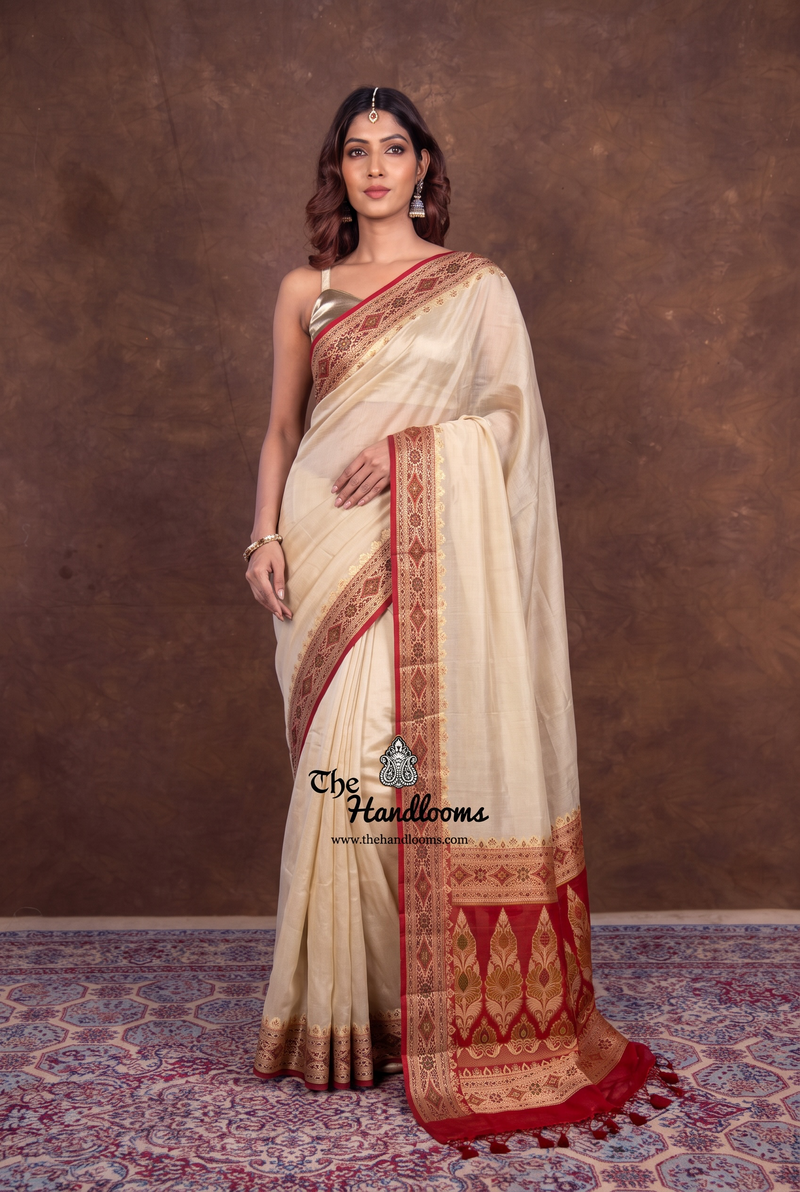 Off-white Pure Chiffon Khaddi Banarasi Saree