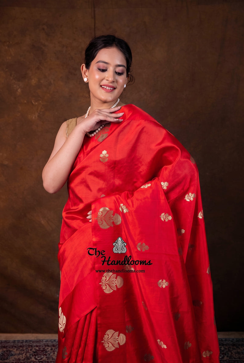 Pure Mango Silk Banarasi Handloom Saree - All over Kadua Motifs