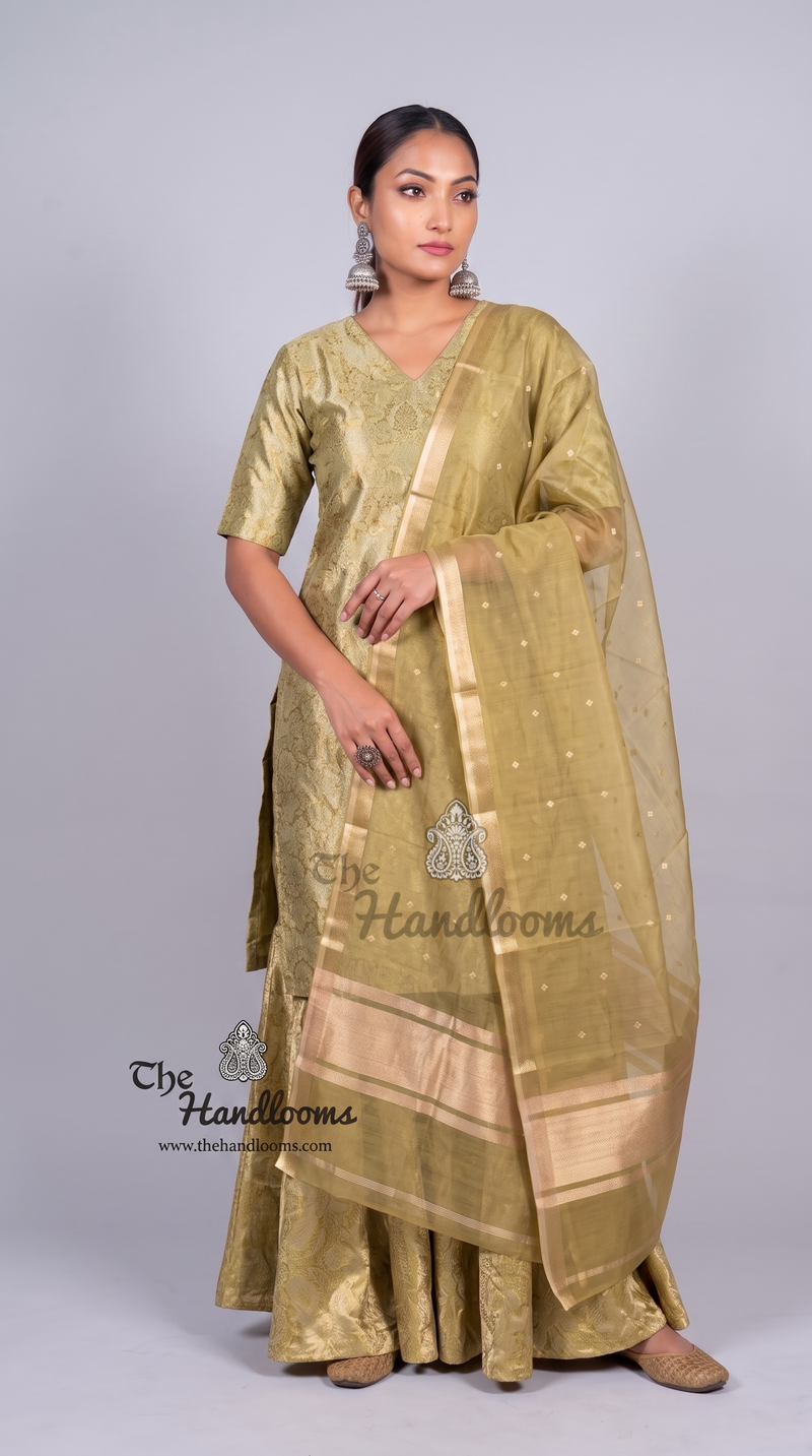 Pista Pure Katan Silk Brocade Kurta with Sharara