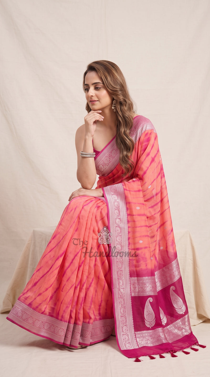Pure Georgette Handloom Banarasi Saree - Silver Zari